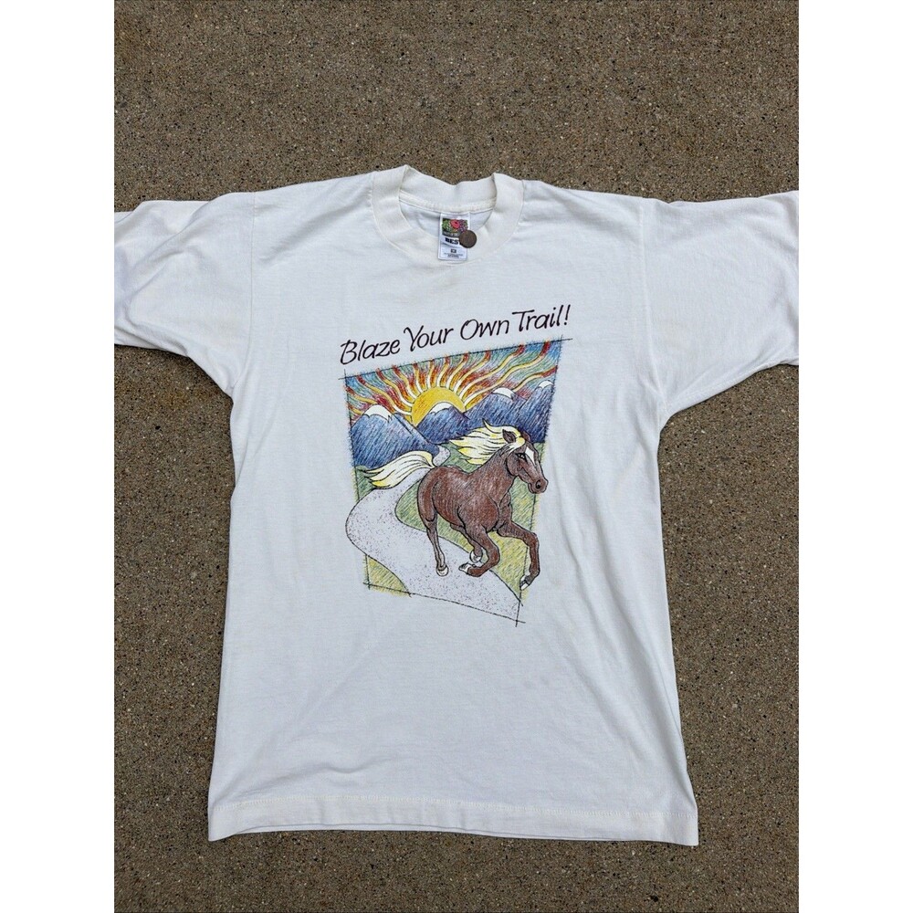 VTG Fruit Of The Loom Blaze Your Own Trail Horse Nature M Single Stitch Shirt
